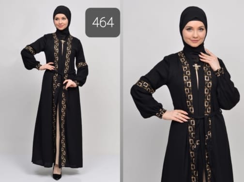 حجاب فاشن مول عباية أسود 2 طبقة - Abaya Black 2 Layers Hijab fashion mall 464