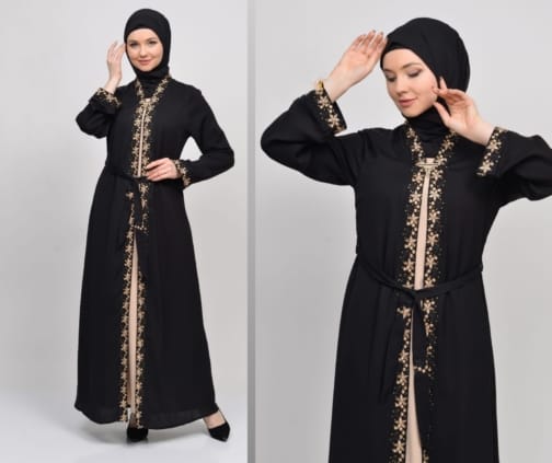 حجاب فاشن مول عباية أسود 2 طبقة - Abaya Black 2 Layers Hijab fashion mall 4640