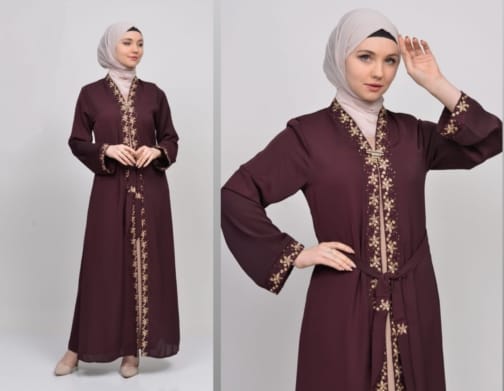 حجاب فاشن مول عباية بنفسجي 2 طبقة - Abaya Purple 2 Layers Hijab fashion mall 4640