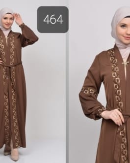 حجاب فاشن مول عباية بني 2 طبقة - Abaya Brown 2 Layers Hijab fashion mall 464