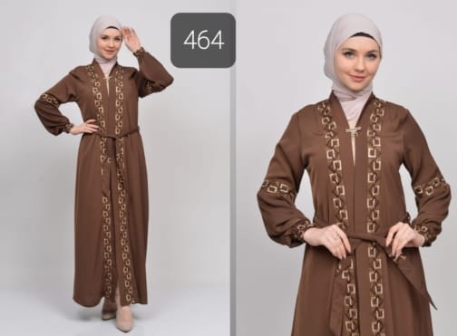 حجاب فاشن مول عباية بني 2 طبقة - Abaya Brown 2 Layers Hijab fashion mall 464