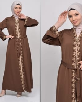 حجاب فاشن مول عباية بني 2 طبقة - Abaya Brown 2 Layers Hijab fashion mall 4640