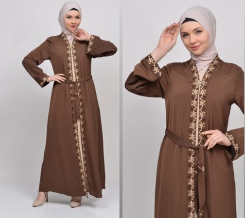 حجاب فاشن مول عباية بني 2 طبقة - Abaya Brown 2 Layers Hijab fashion mall 4640