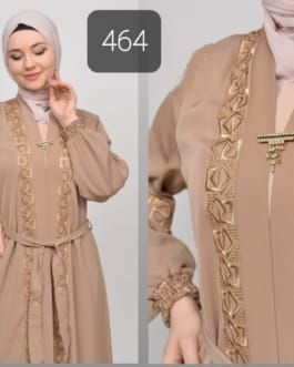 حجاب فاشن مول عباية بيج 2 طبقة - Abaya Beige 2 Layers Hijab fashion mall 464