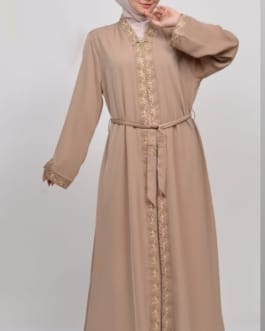 حجاب فاشن مول عباية بيج 2 طبقة - Abaya Beige 2 Layers Hijab fashion mall 4640