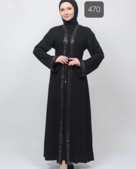 حجاب فاشن مول عباية تطريز أسود - Abaya Blacked Hijab fashion mall 470