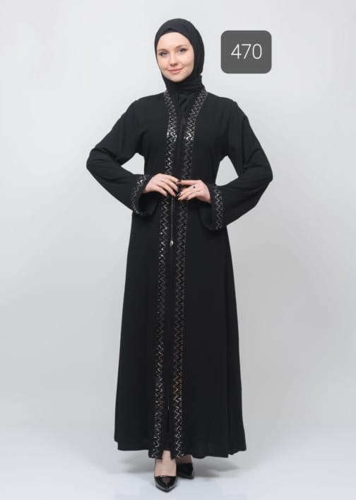 حجاب فاشن مول عباية تطريز أسود - Abaya Blacked Hijab fashion mall 470