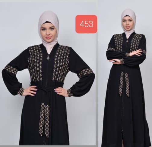 حجاب فاشن مول عباية تطريز ساده - Abaya traditional Hijab fashion mall 453