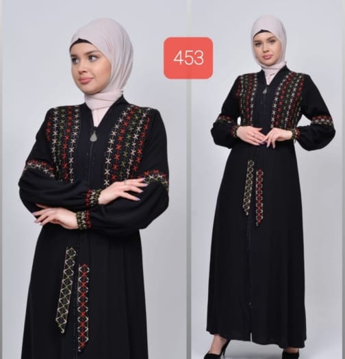 حجاب فاشن مول عباية تطريز ملون - Abaya colored Hijab fashion mall 453