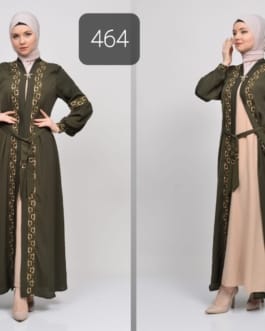 حجاب فاشن مول عباية زيتي 2 طبقة - Abaya Olive 2 Layers Hijab fashion mall 464