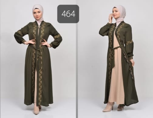 حجاب فاشن مول عباية زيتي 2 طبقة - Abaya Olive 2 Layers Hijab fashion mall 464