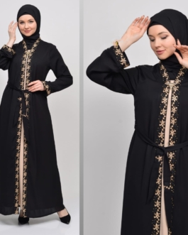 حجاب فاشن مول عباية أسود 2 طبقة - Abaya Black 2 Layers Hijab fashion mall 4640