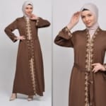 حجاب فاشن مول عباية بني 2 طبقة - Abaya Brown 2 Layers Hijab fashion mall 4640