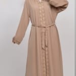 حجاب فاشن مول عباية بيج 2 طبقة - Abaya Beige 2 Layers Hijab fashion mall 4640