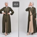 حجاب فاشن مول عباية زيتي 2 طبقة - Abaya Olive 2 Layers Hijab fashion mall 464