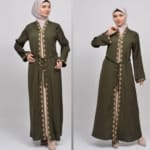 حجاب فاشن مول عباية زيتي 2 طبقة - Abaya Olive 2 Layers Hijab fashion mall 4640