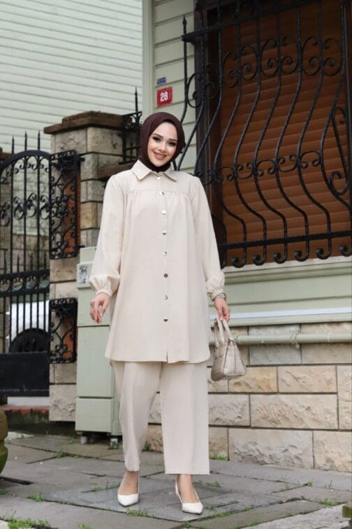 طقم كريب قميص قطعتين حجاب فاشن مول - Suit creb 2 pieces Hijab fashion mall 1