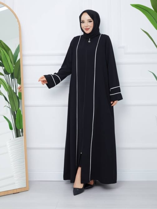 عباية حرير المدينة حجاب فاشن مول - Abaya medina silk zipped Hijab fashion mall 1