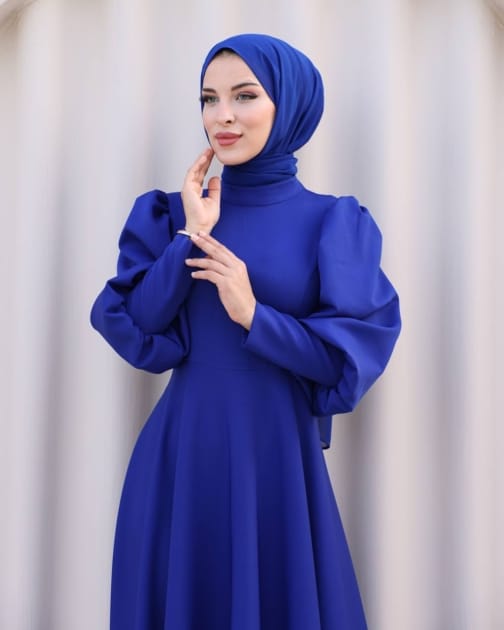 فستان سهرة بالون كول كحلي حجاب فاشن مول - Evening dress Balon kol Navy Hijab fashion mall 1