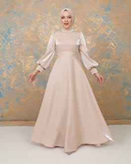 فستان سهرة ساتان أبيض حجاب فاشن مول - Evening dress Saten white Hijab fashion mall 1