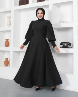 فستان سهرة بالون كول أسود حجاب فاشن مول - Evening dress Balon kol Black Hijab fashion mall 1